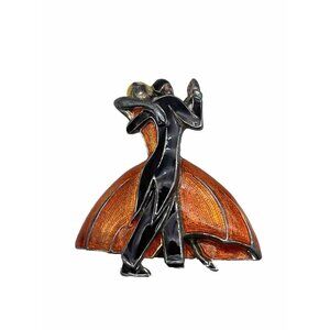Past Times Brooch Deco Dancing Couple Black Orange Signed PT HTF